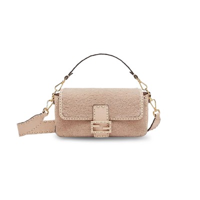 FENDI BAGUETTE NM BAG SHEARLING WITH STITCHED LEATHER MEDIUM PINK 8BR600AH96F1F7N (27*15*6cm)